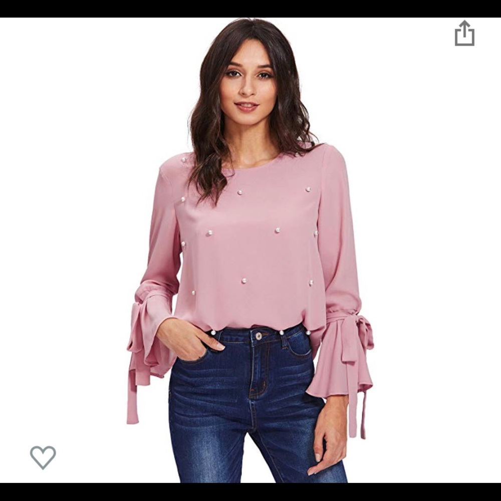 Pearled Long Bell Sleeve Blouse